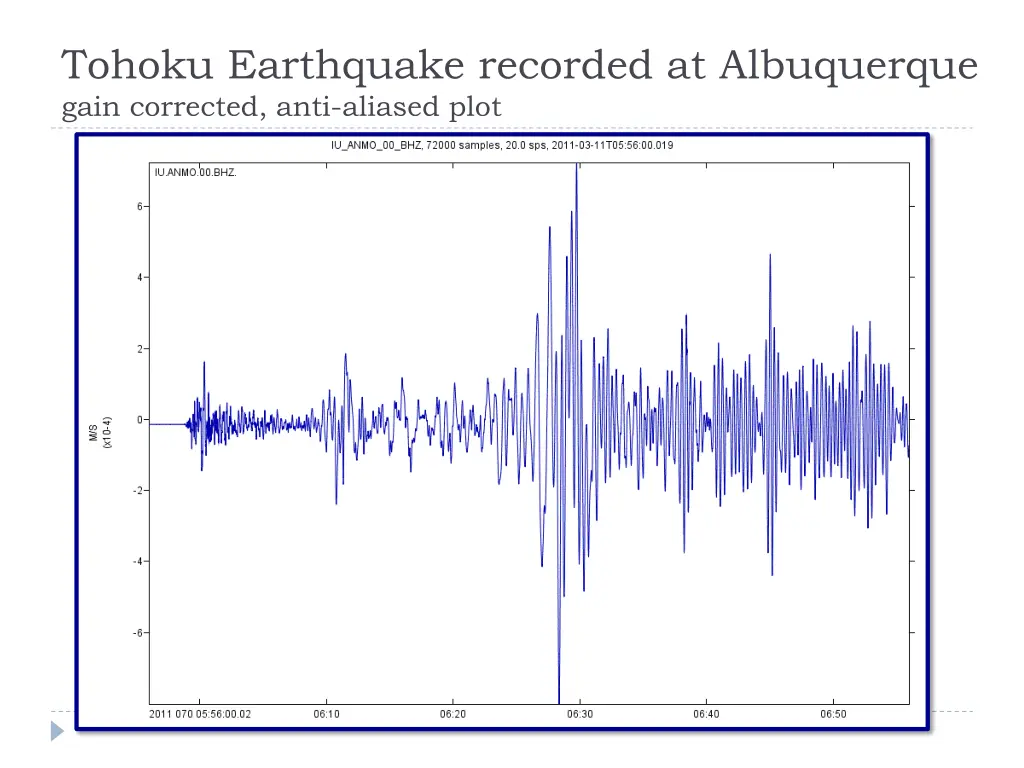 tohoku earthquake recorded at albuquerque gain