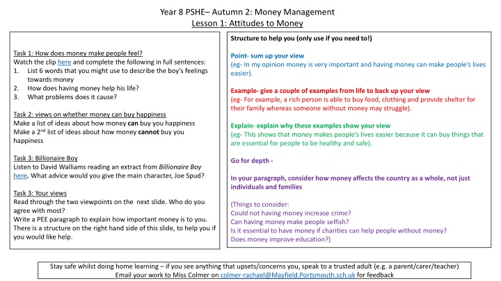 year 8 pshe autumn 2 money management lesson