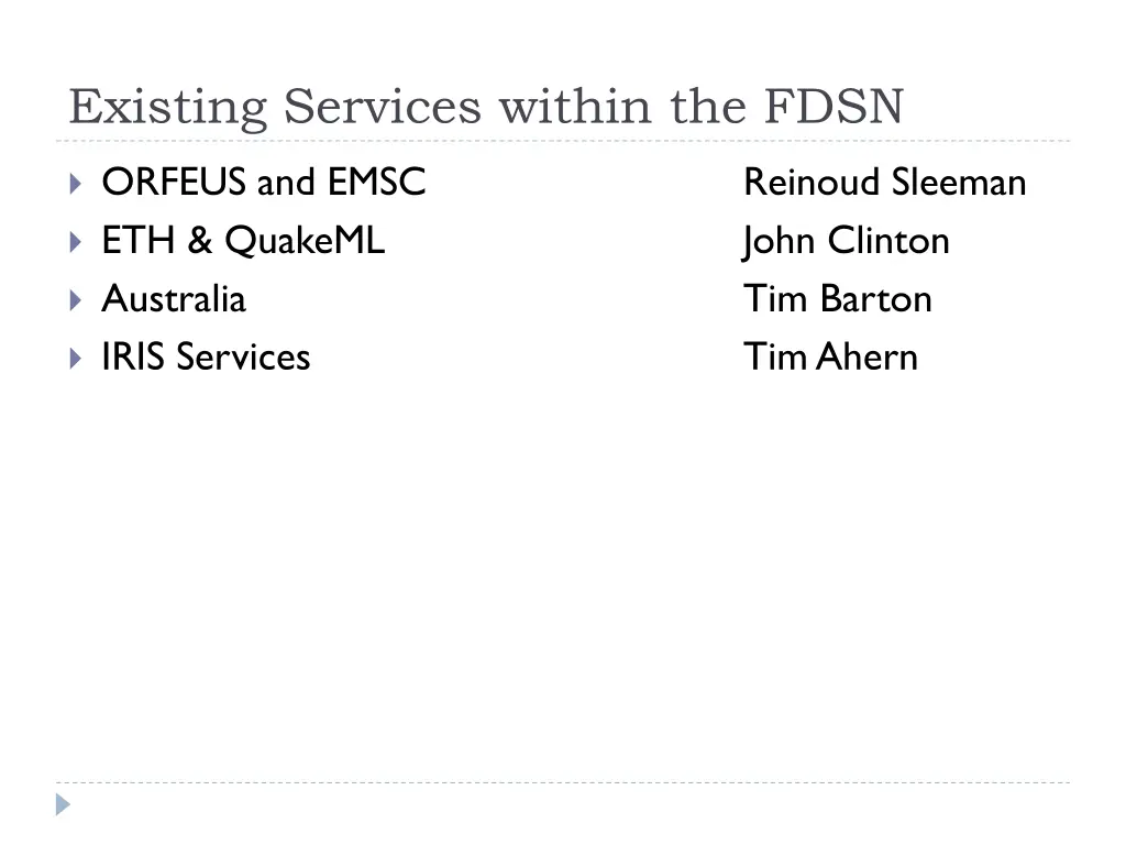 existing services within the fdsn