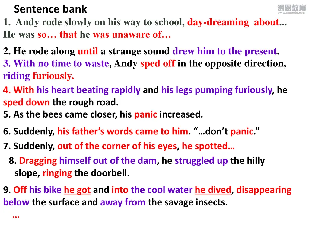 sentence bank 1 andy rode slowly