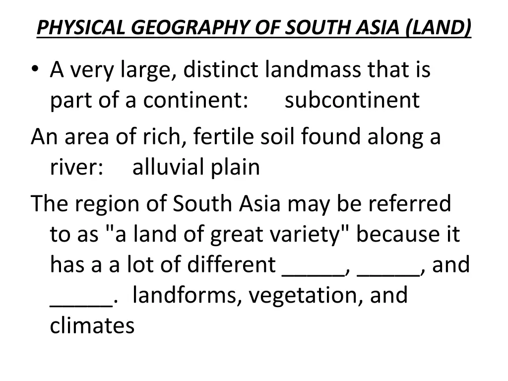 physical geography of south asia land