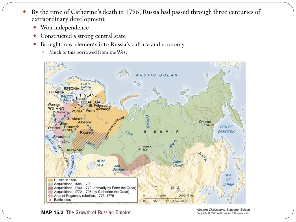 by the time of catherine s death in 1796 russia