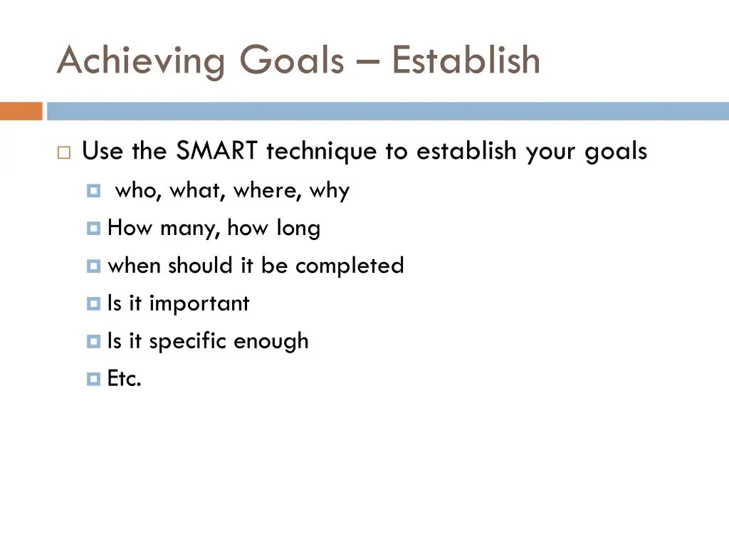 achieving goals establish