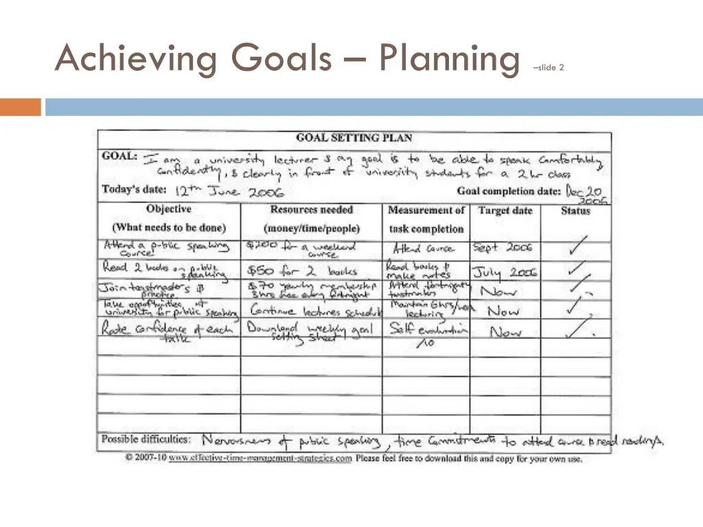 achieving goals planning slide 2