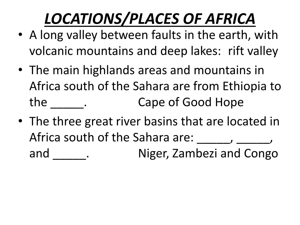 locations places of africa a long valley between