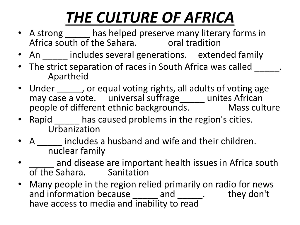 the culture of africa a strong has helped