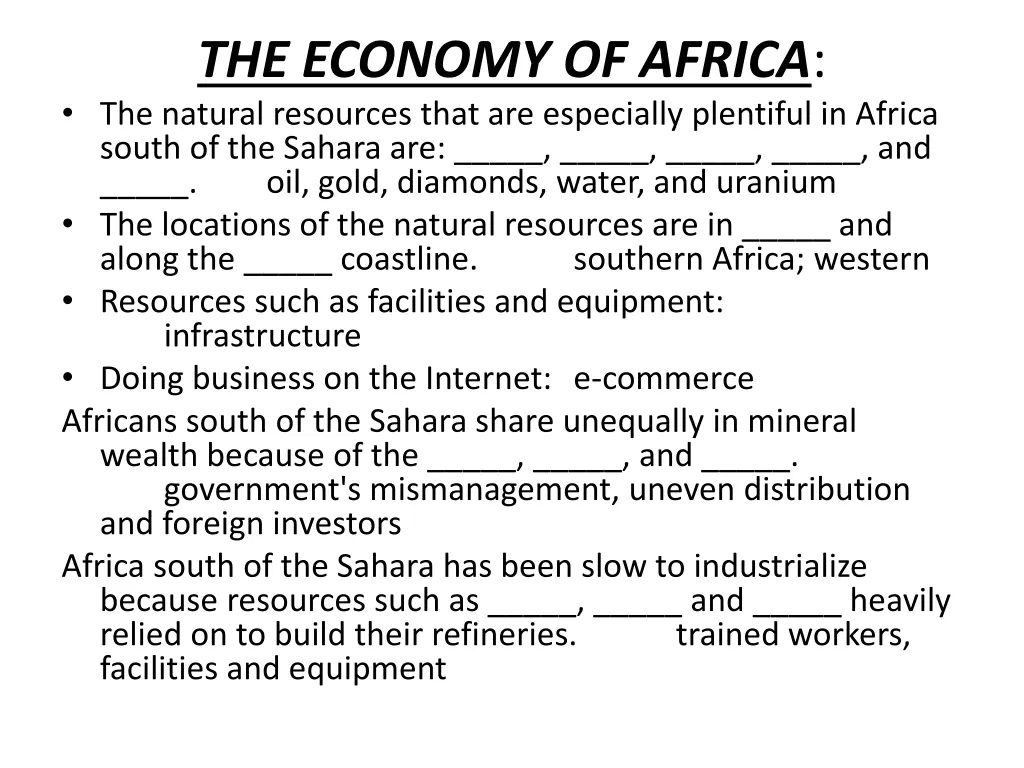 the economy of africa the natural resources that