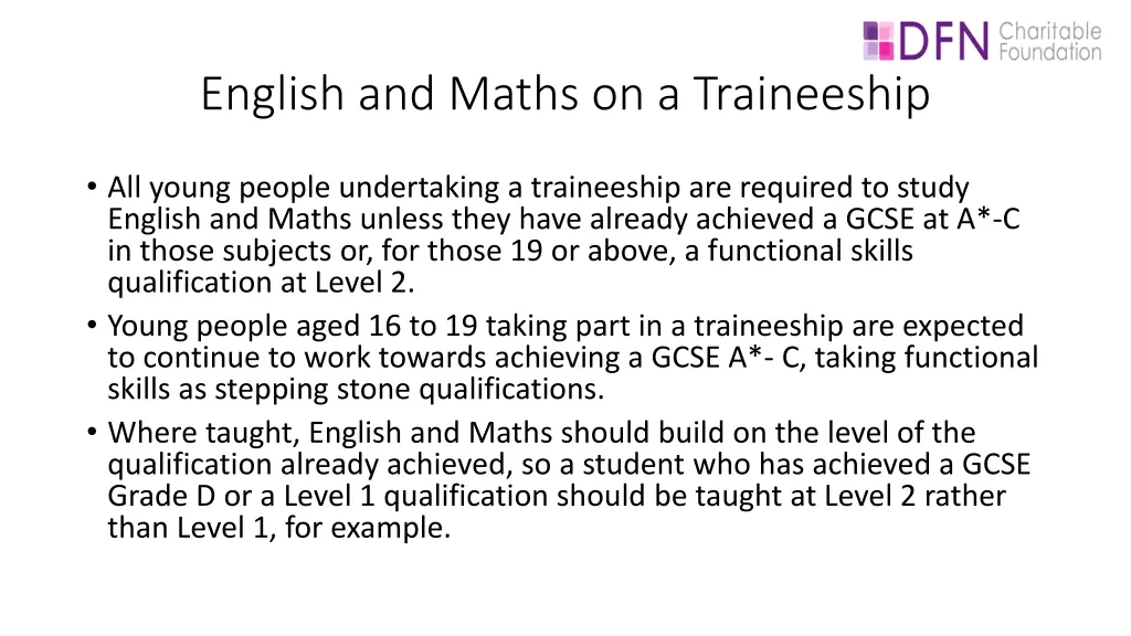 english and maths on a traineeship