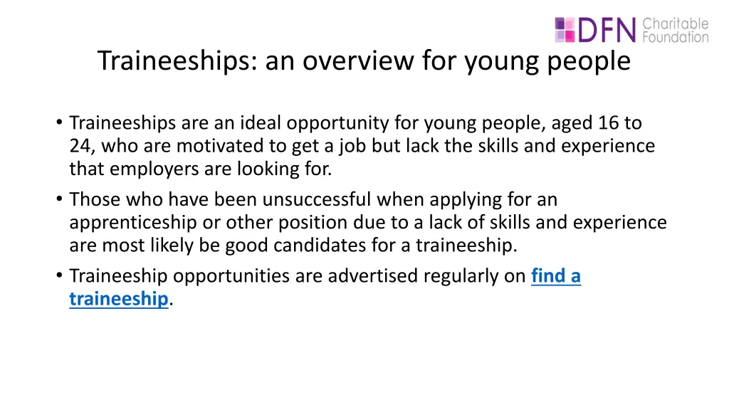 traineeships an overview for young people