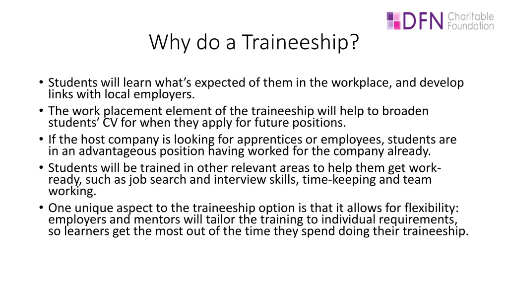 why do a traineeship