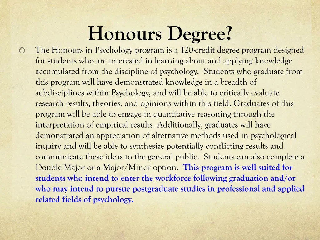 honours degree the honours in psychology program