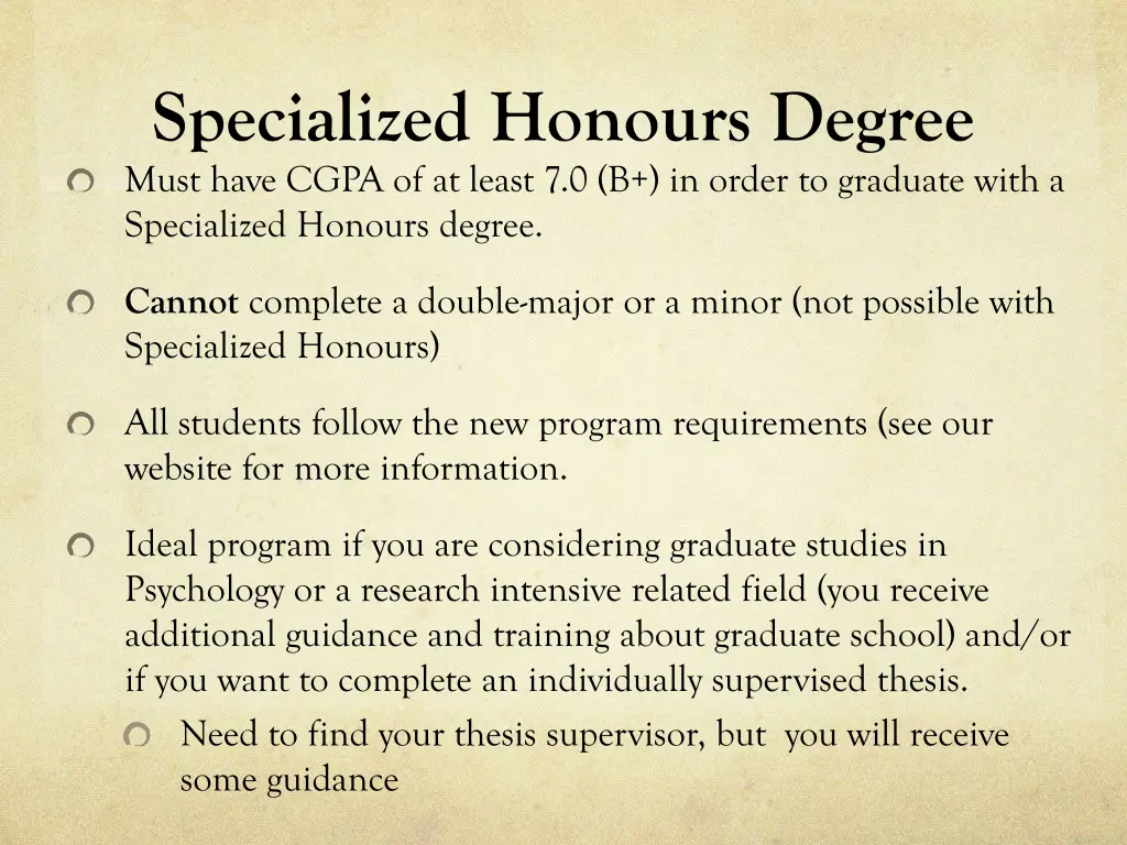 specialized honours degree must have cgpa