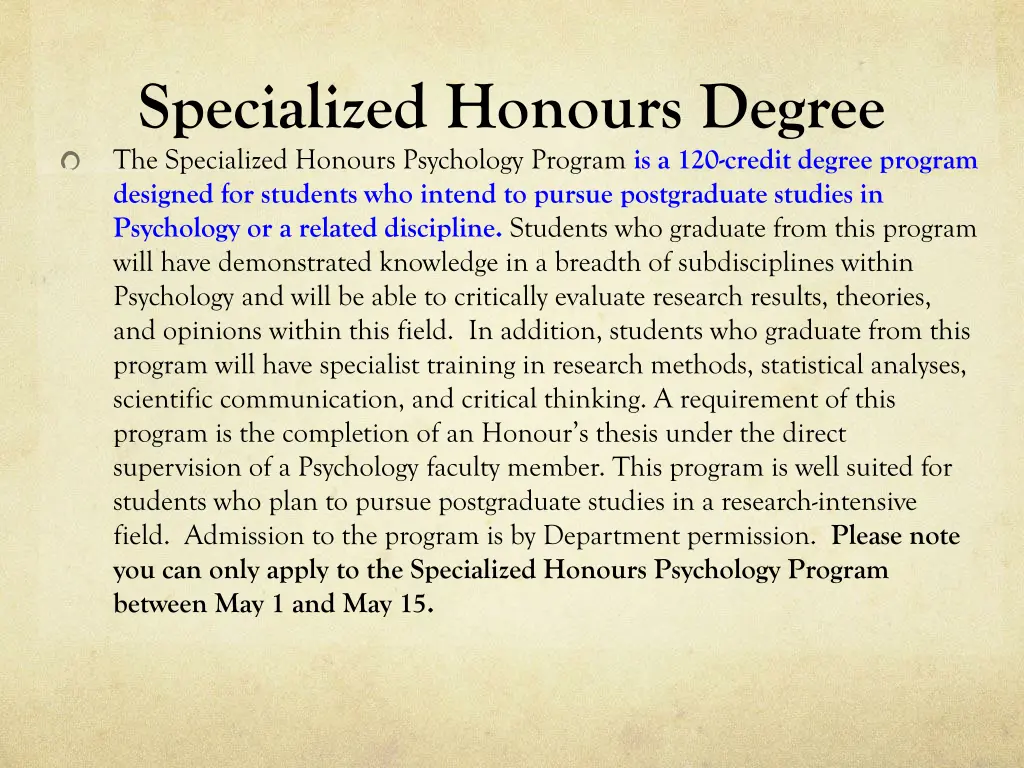 specialized honours degree the specialized