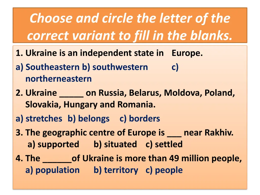 choose and circle the letter of the correct