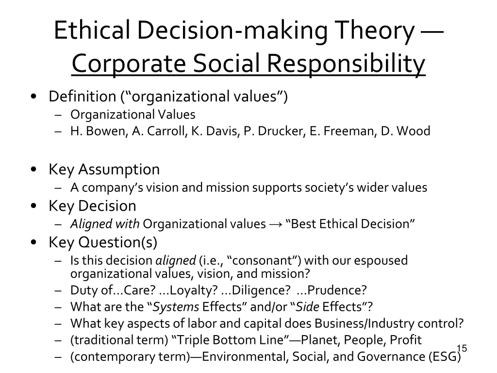 ethical decision making theory corporate social