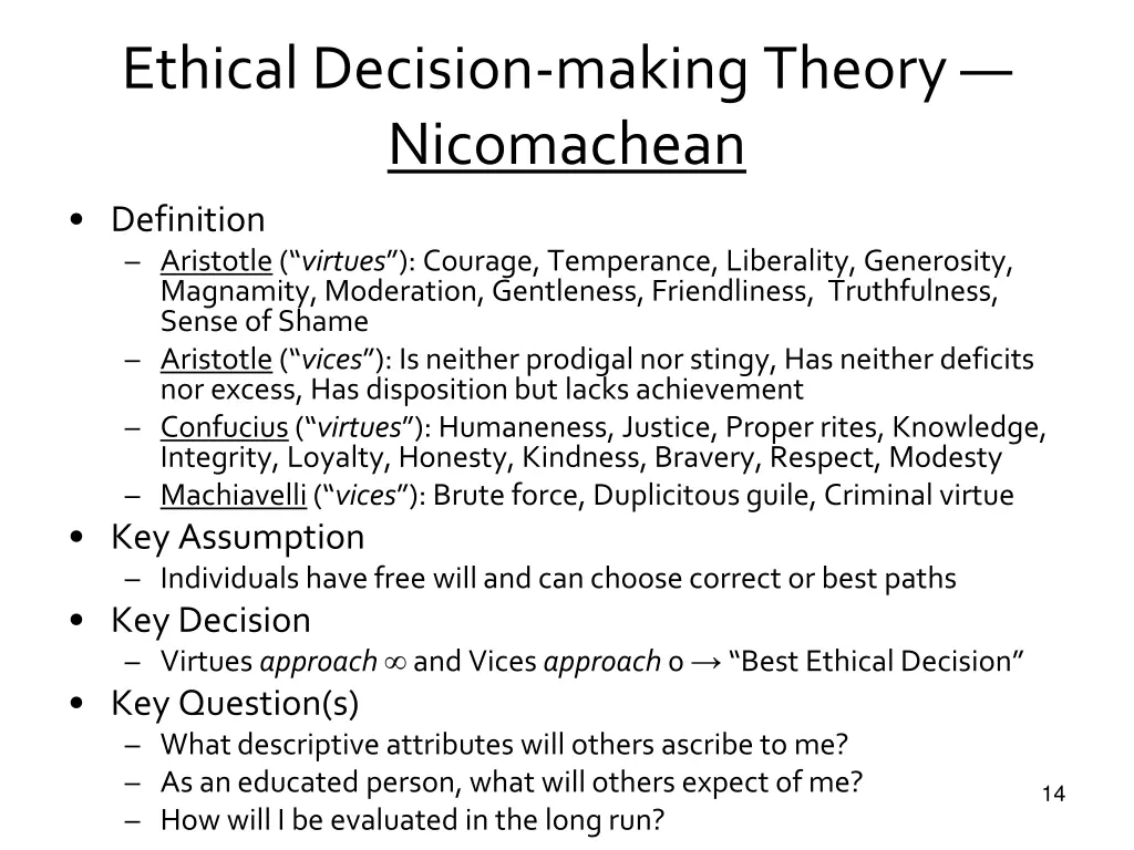 ethical decision making theory nicomachean