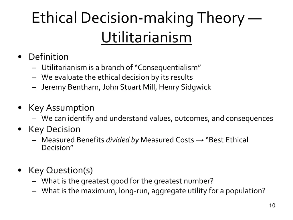 ethical decision making theory utilitarianism