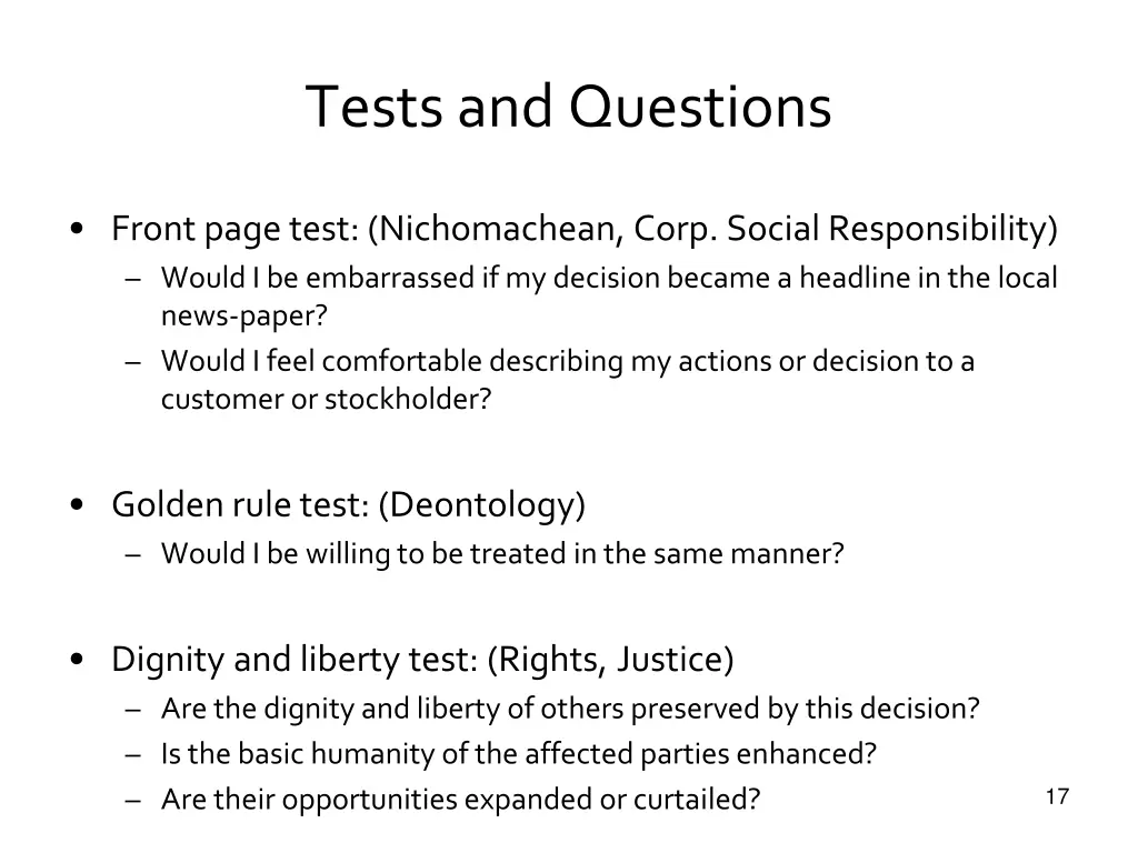 tests and questions