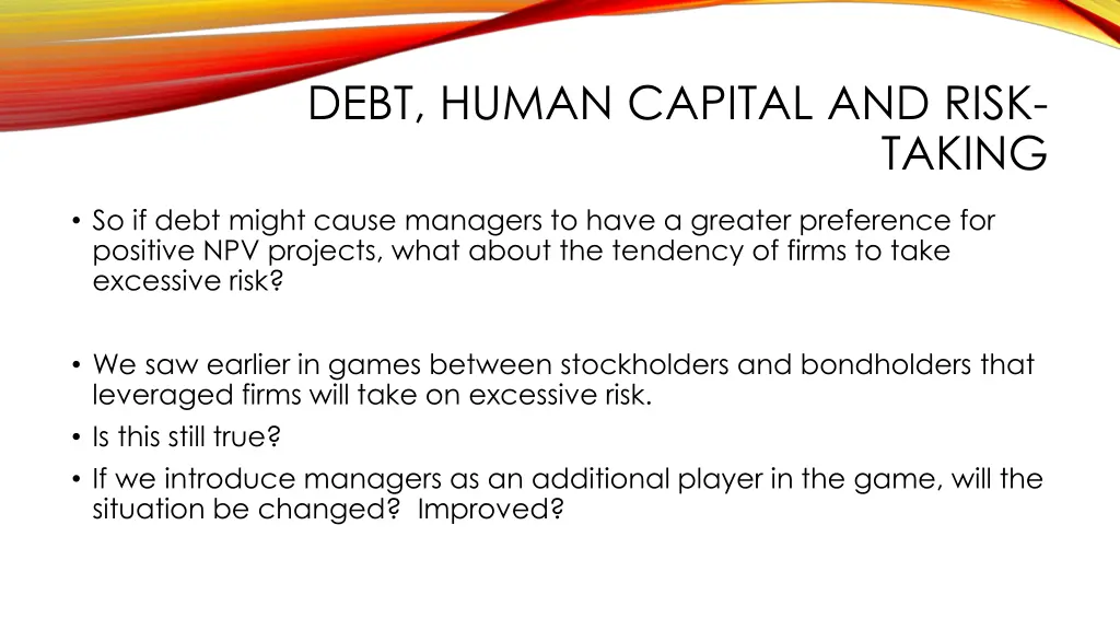 debt human capital and risk