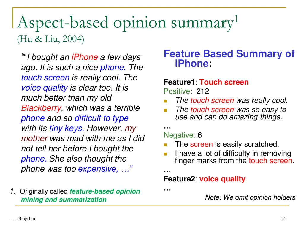 aspect based opinion summary 1 hu liu 2004