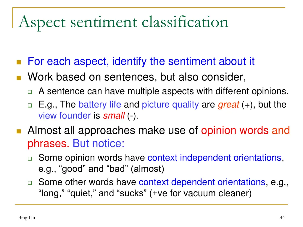 aspect sentiment classification