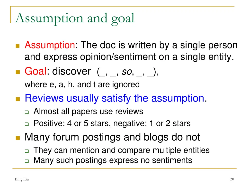 assumption and goal