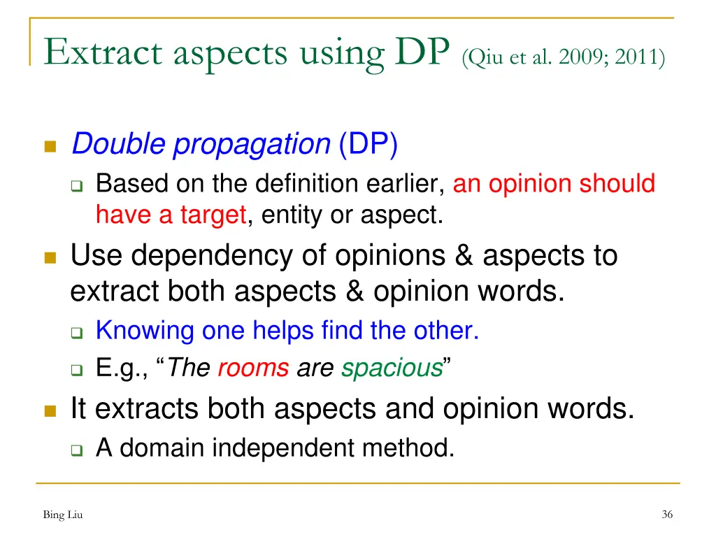 extract aspects using dp qiu et al 2009 2011