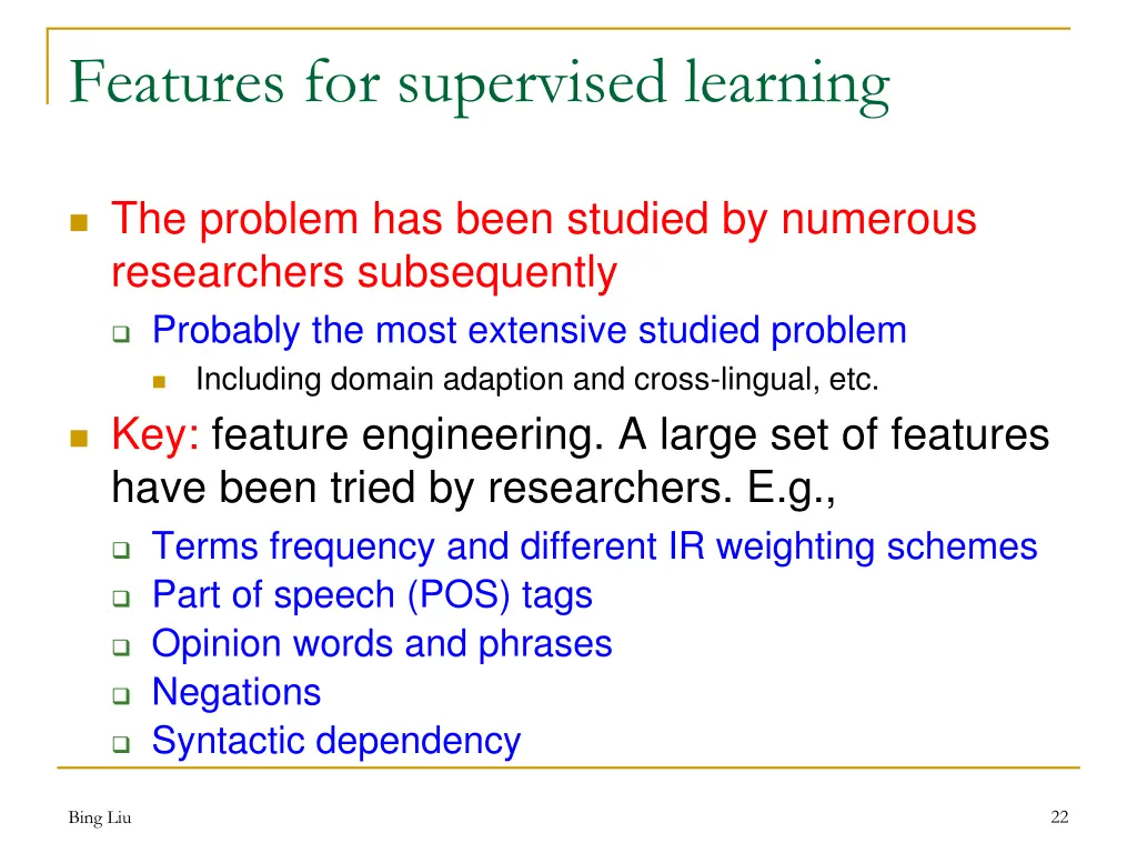 features for supervised learning