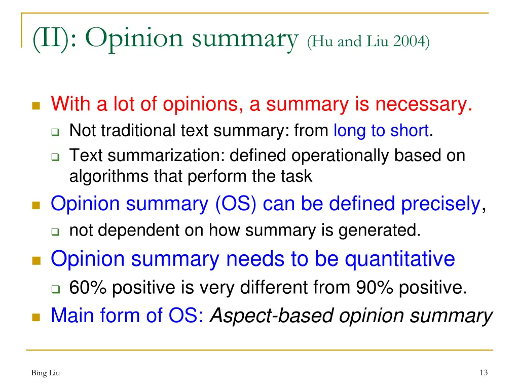 ii opinion summary hu and liu 2004