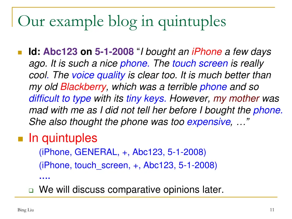 our example blog in quintuples