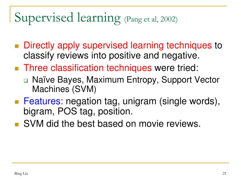 supervised learning pang et al 2002