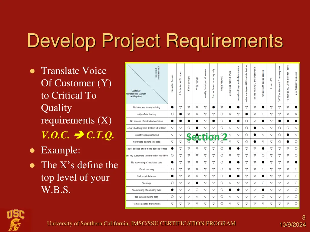 develop project requirements