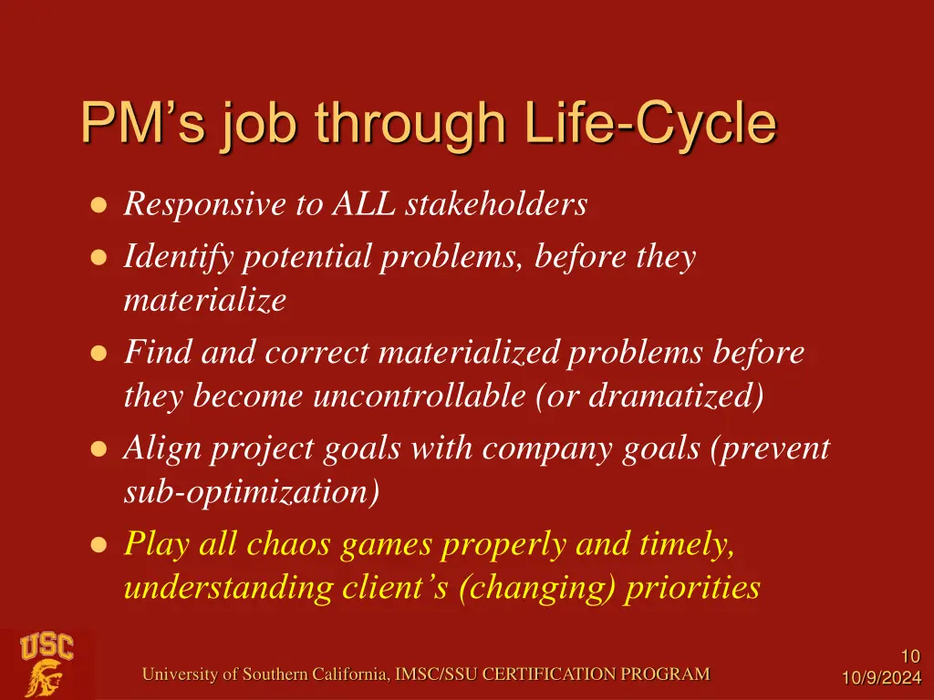 pm s job through life cycle