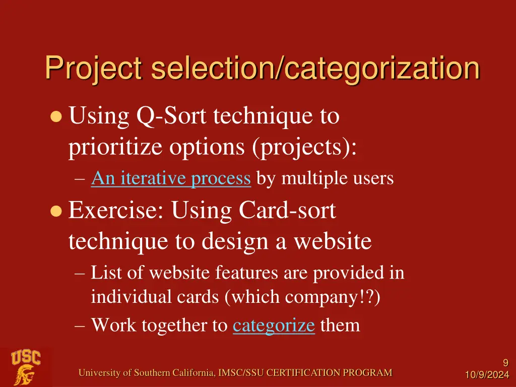 project selection categorization