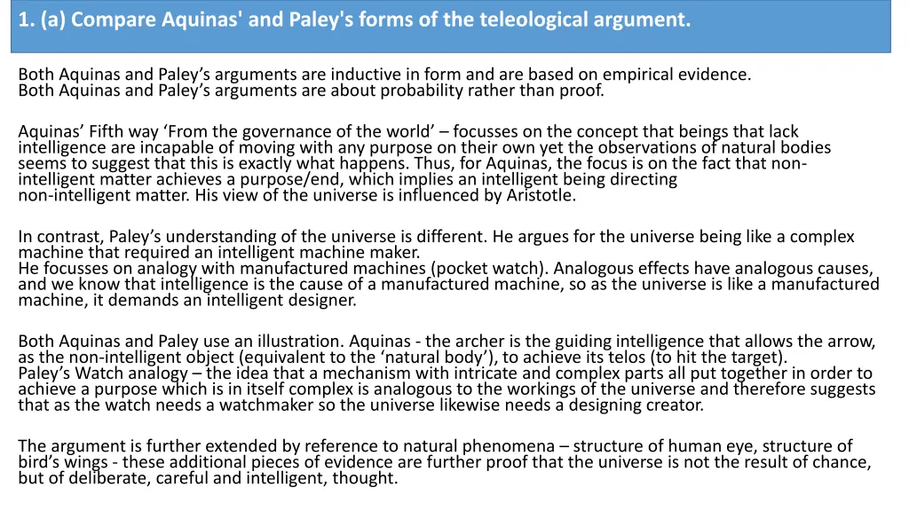 1 a compare aquinas and paley s forms