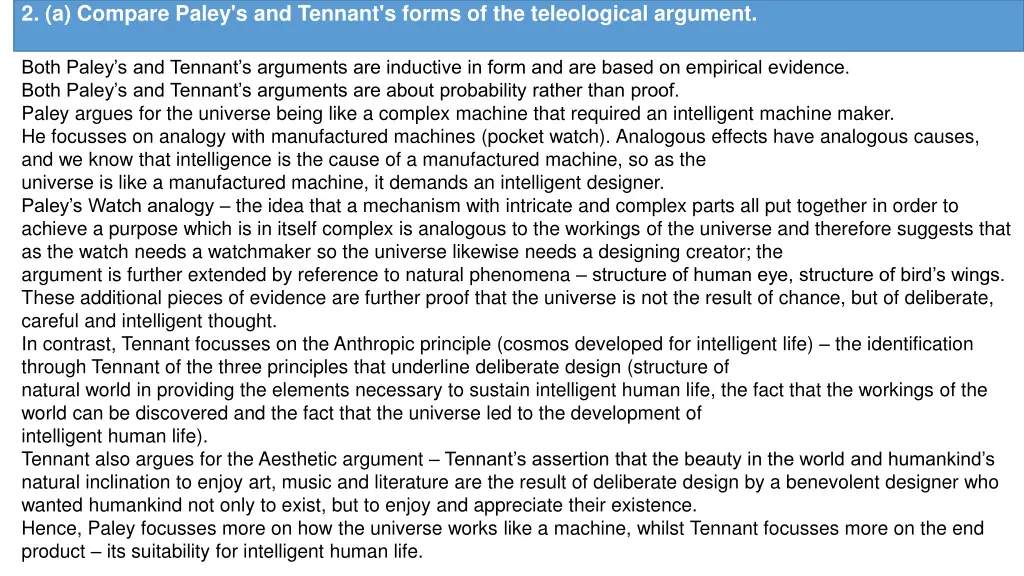 2 a compare paley s and tennant s forms