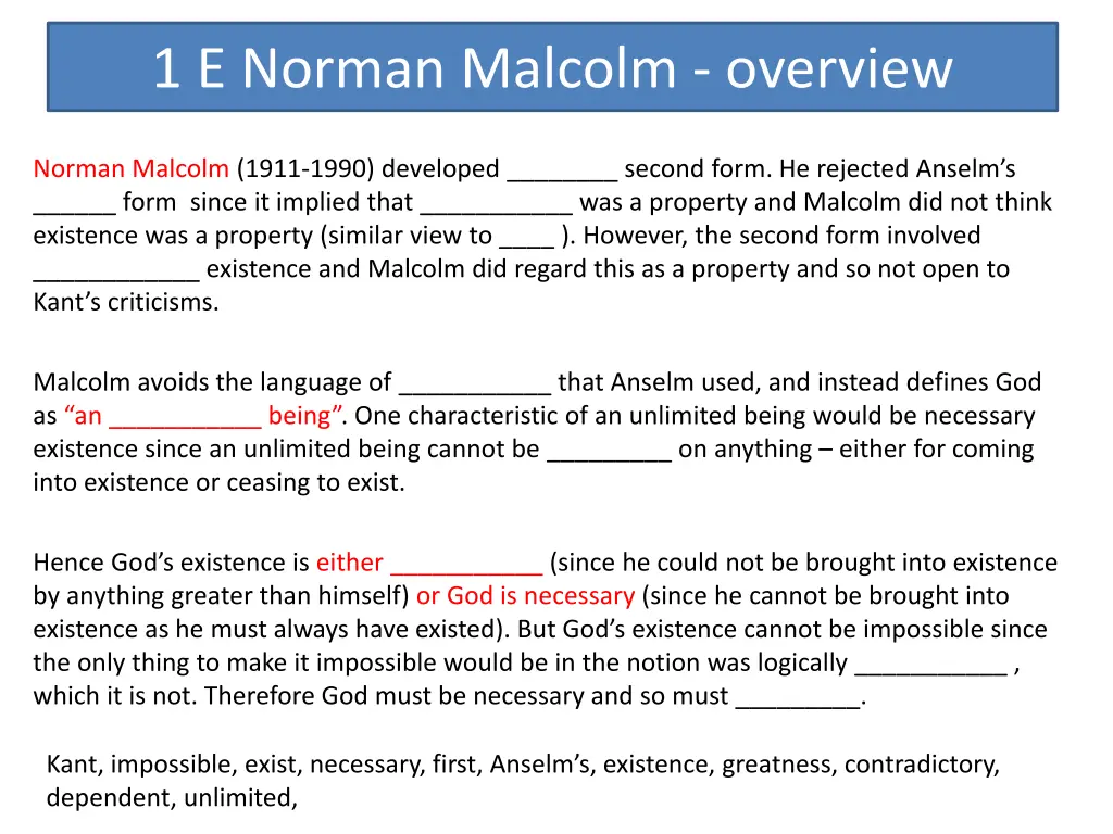 1 e norman malcolm overview