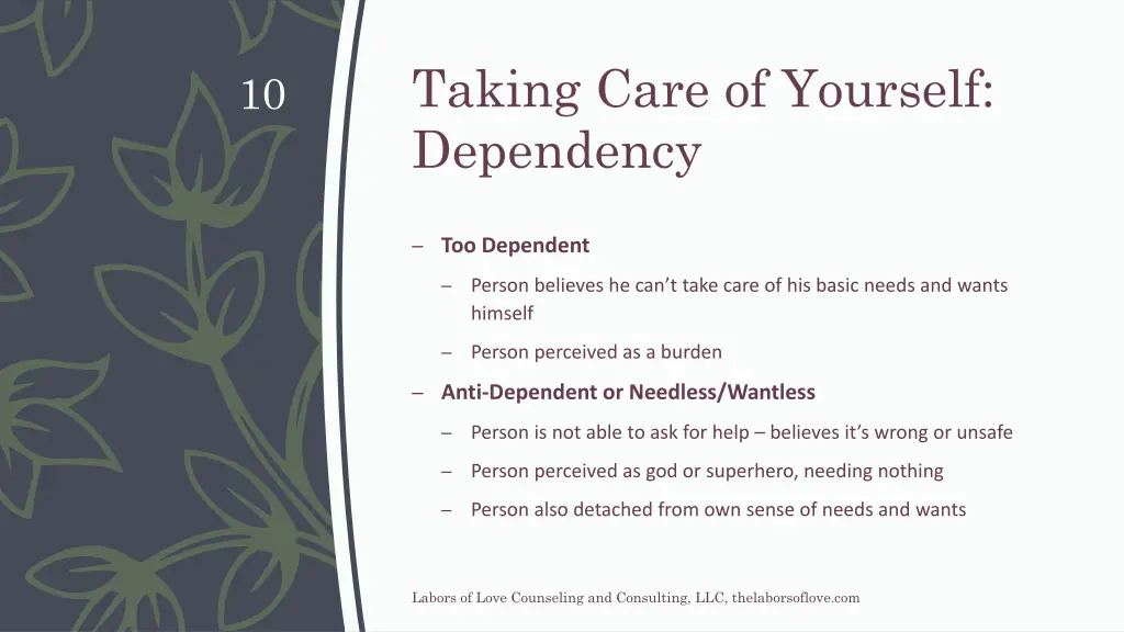 taking care of yourself dependency