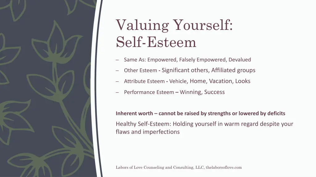 valuing yourself self esteem