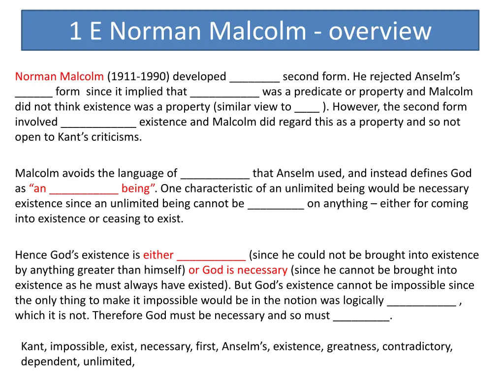 1 e norman malcolm overview