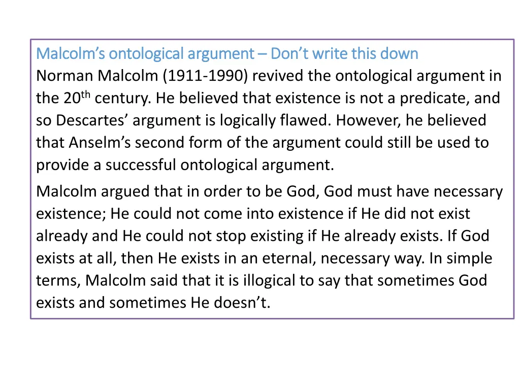 malcolm s ontological malcolm s ontological