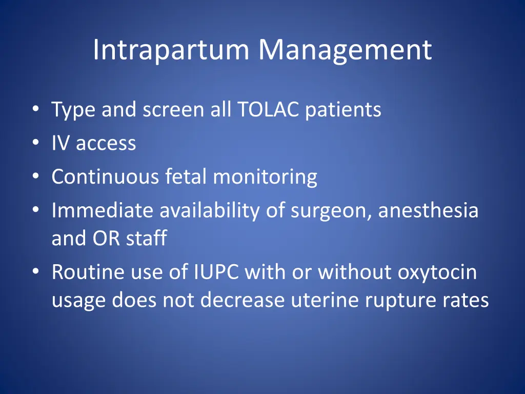 intrapartum management