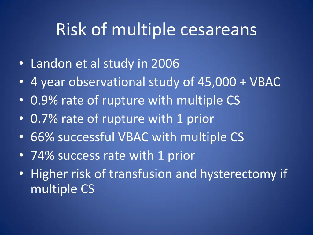 risk of multiple cesareans