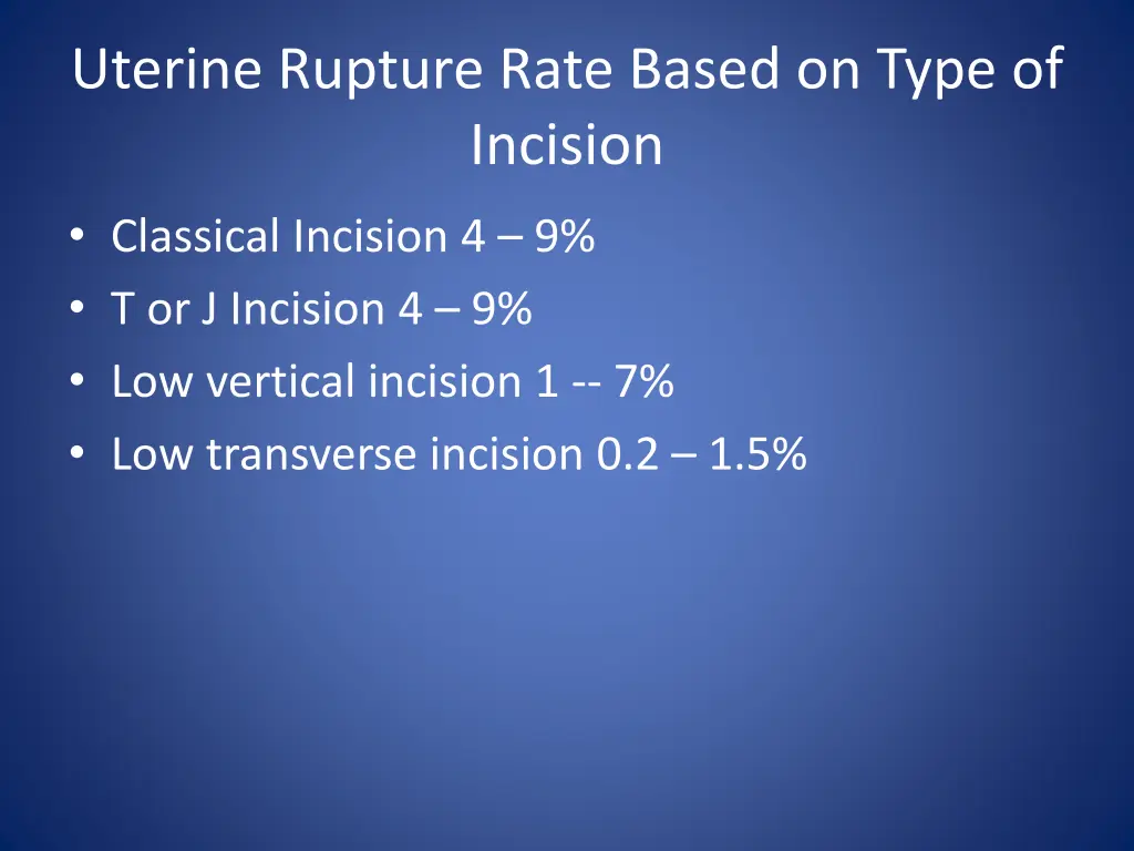 uterine rupture rate based on type of incision