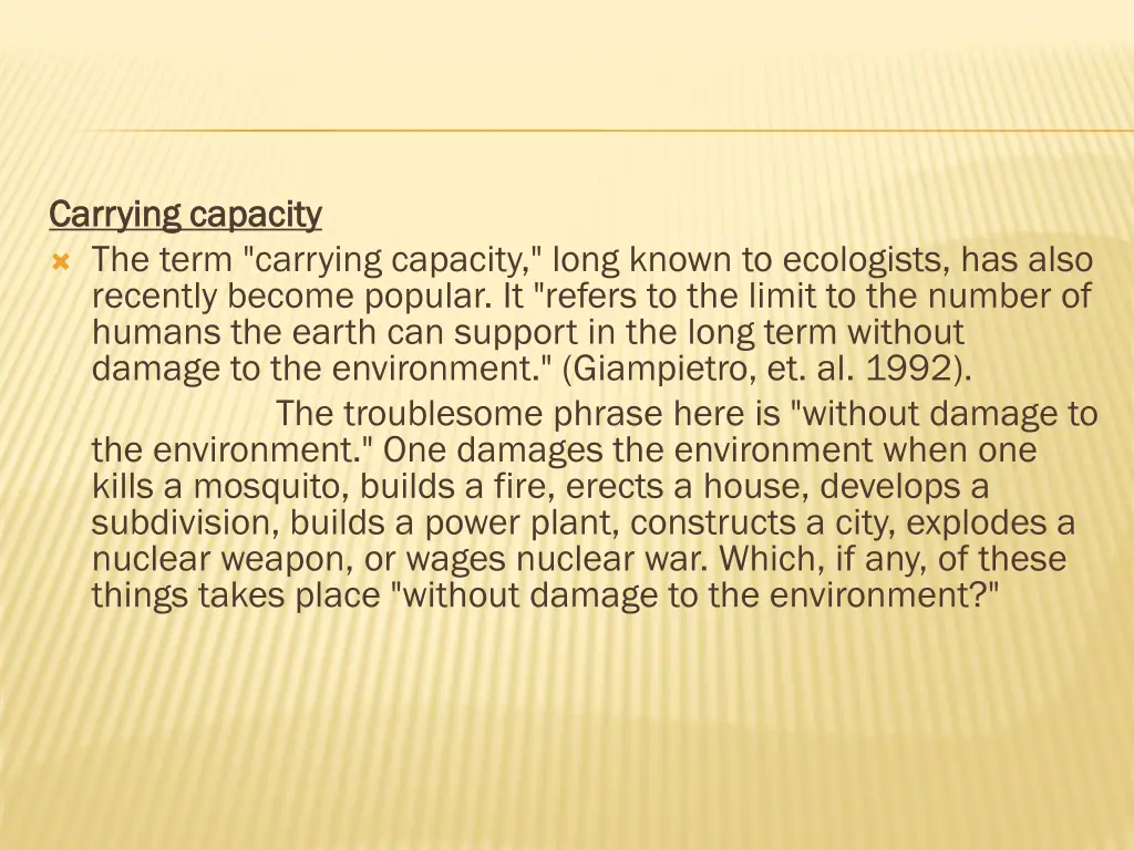 carrying capacity carrying capacity the term