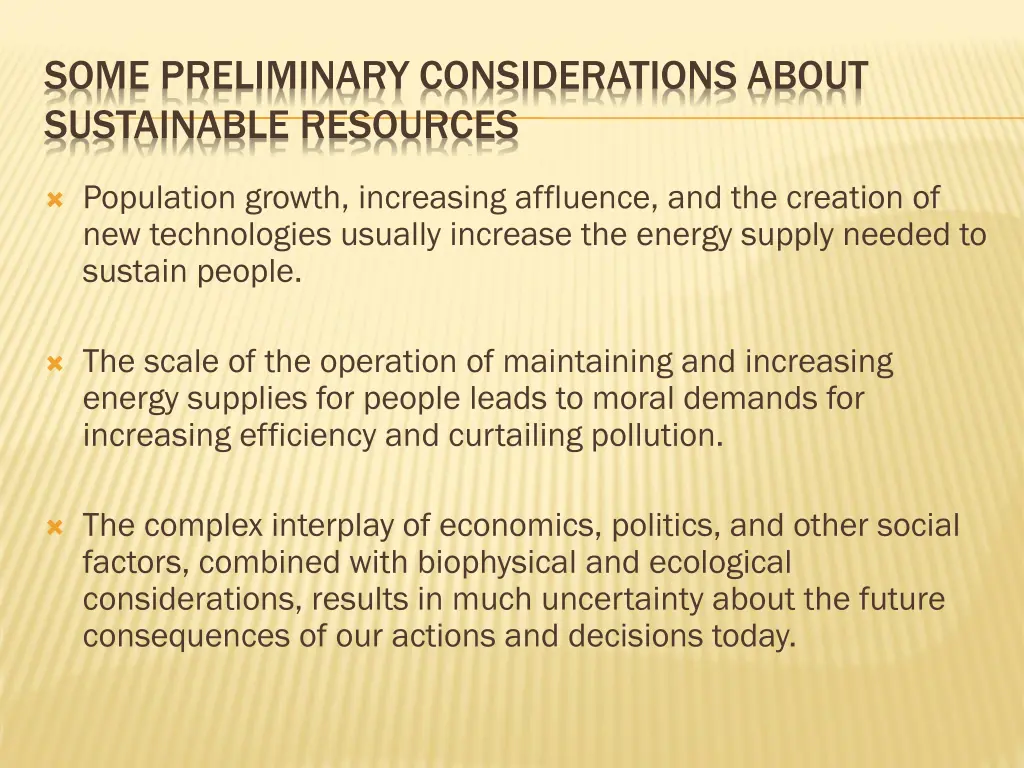 some preliminary considerations about sustainable