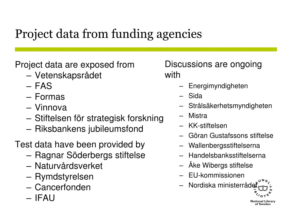 project data from funding agencies