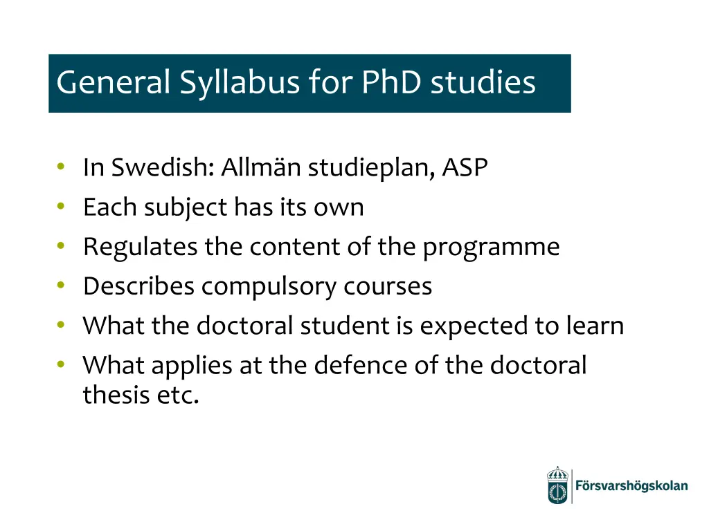 general syllabus for phd studies