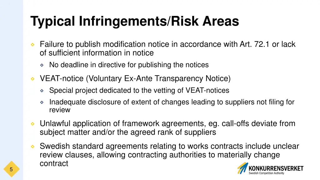 typical infringements risk areas