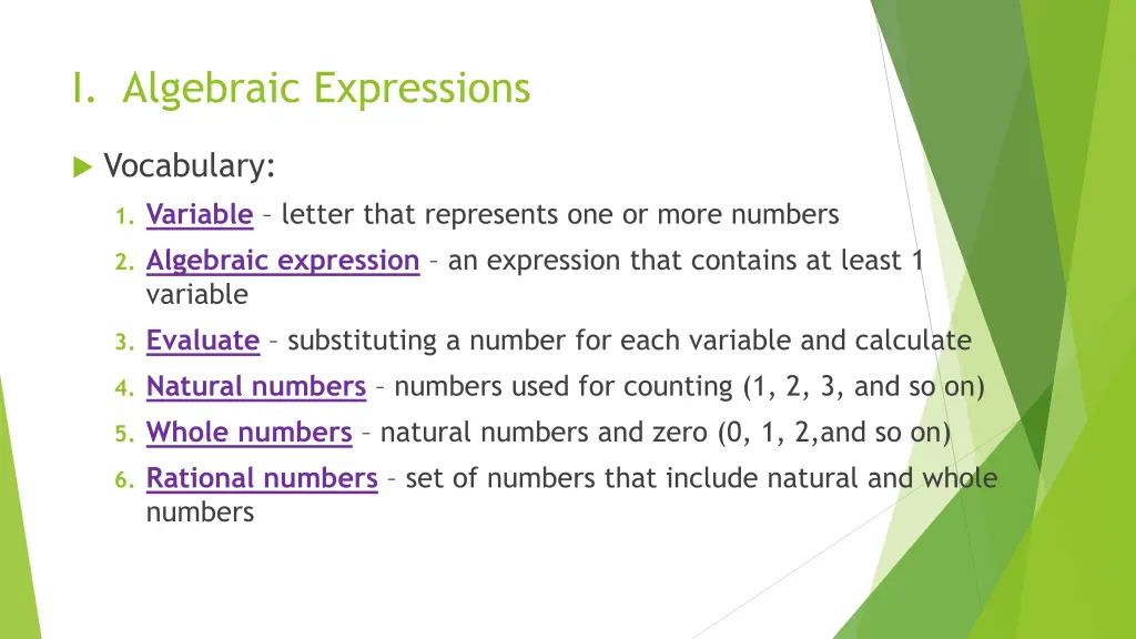 i algebraic expressions